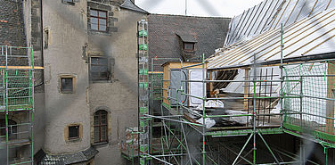 Einhausung des Dachstuhls. © Lara Müller, Stiftungsmanagement Stadt Bamberg.